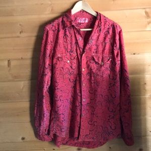Ryan Michael silk shirt | red western shirt | M